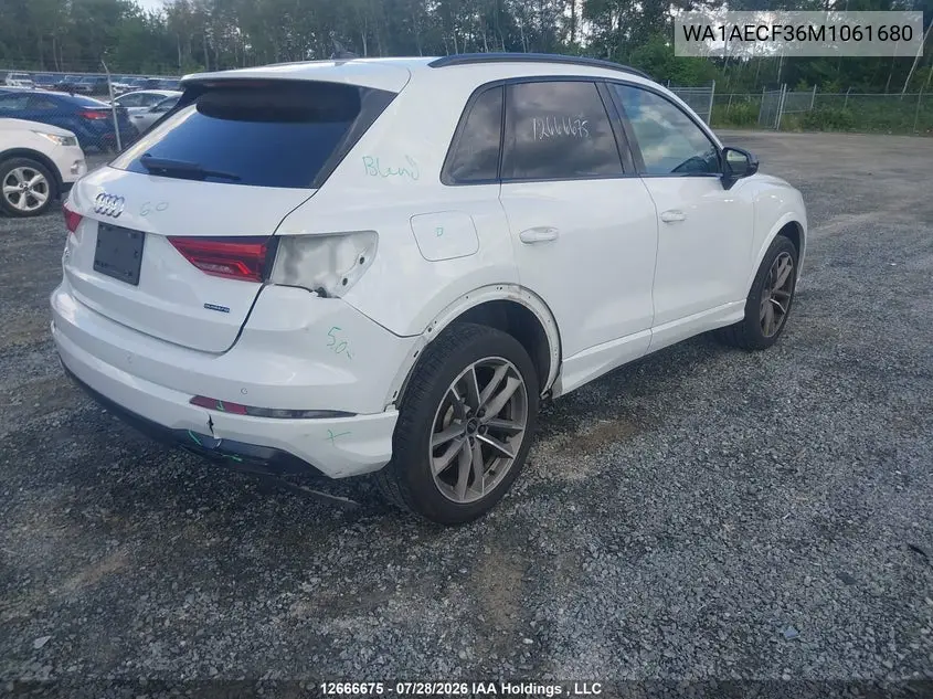Auction sale of the 2021 Audi Q3 , vin: WA1AECF36M1061680, lot number: 12666675