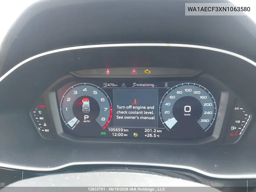 Auction sale of the 2022 Audi Q3 , vin: WA1AECF3XN1063580, lot number: 12633751