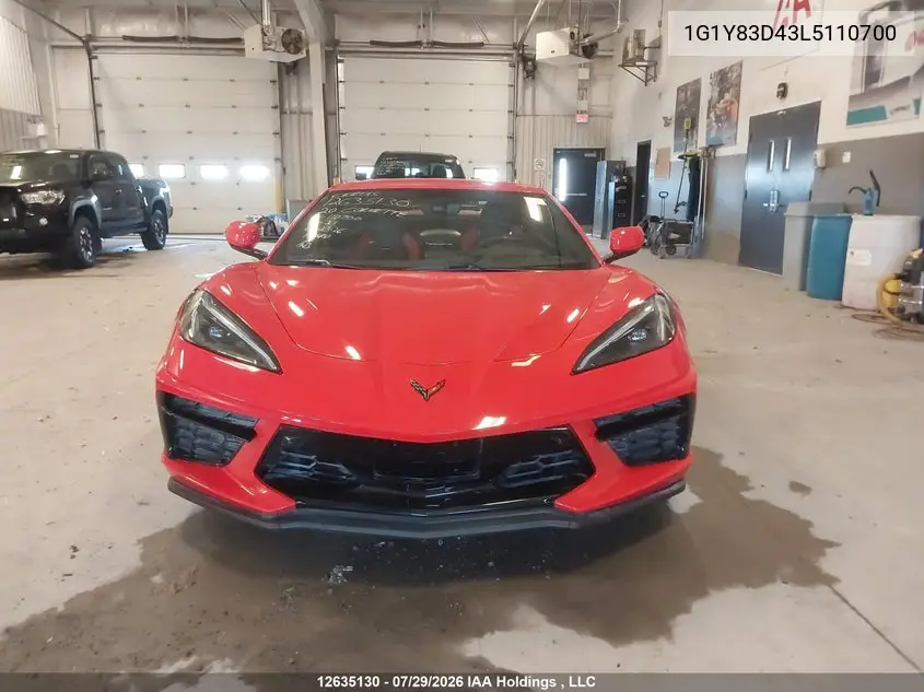 Auction sale of the 2020 Chevrolet Corvette , vin: 1G1Y83D43L5110700, lot number: 12635130