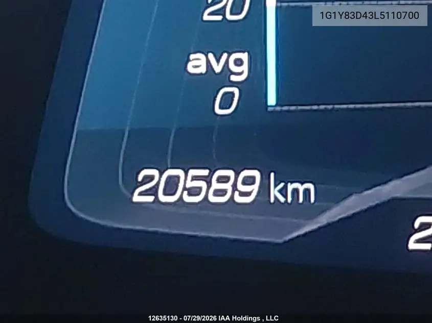 Auction sale of the 2020 Chevrolet Corvette , vin: 1G1Y83D43L5110700, lot number: 12635130