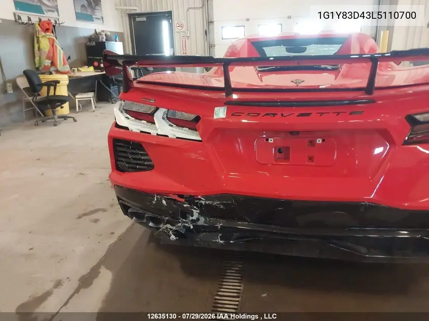 Auction sale of the 2020 Chevrolet Corvette , vin: 1G1Y83D43L5110700, lot number: 12635130