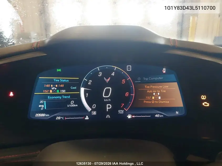 Auction sale of the 2020 Chevrolet Corvette , vin: 1G1Y83D43L5110700, lot number: 12635130