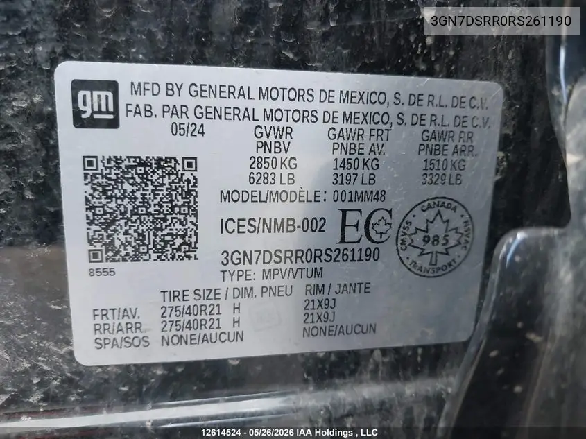 Auction sale of the 2024 Chevrolet Equinox , vin: 3GN7DSRR0RS261190, lot number: 12614524
