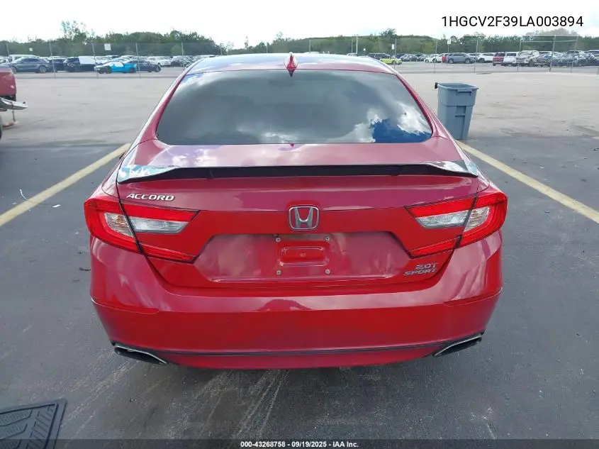 Auction sale of the 2020 Honda Accord , vin: 1HGCV2F39LA003894, lot number: 43268758