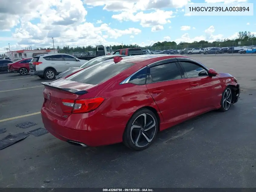 Auction sale of the 2020 Honda Accord , vin: 1HGCV2F39LA003894, lot number: 43268758