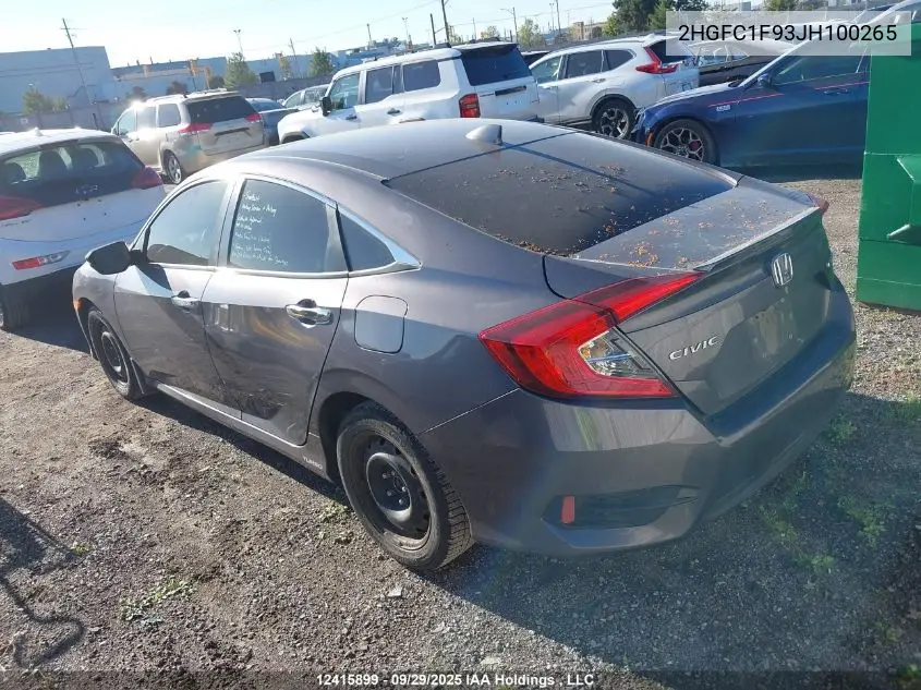 Auction sale of the 2018 Honda Civic , vin: 2HGFC1F93JH100265, lot number: 12415899