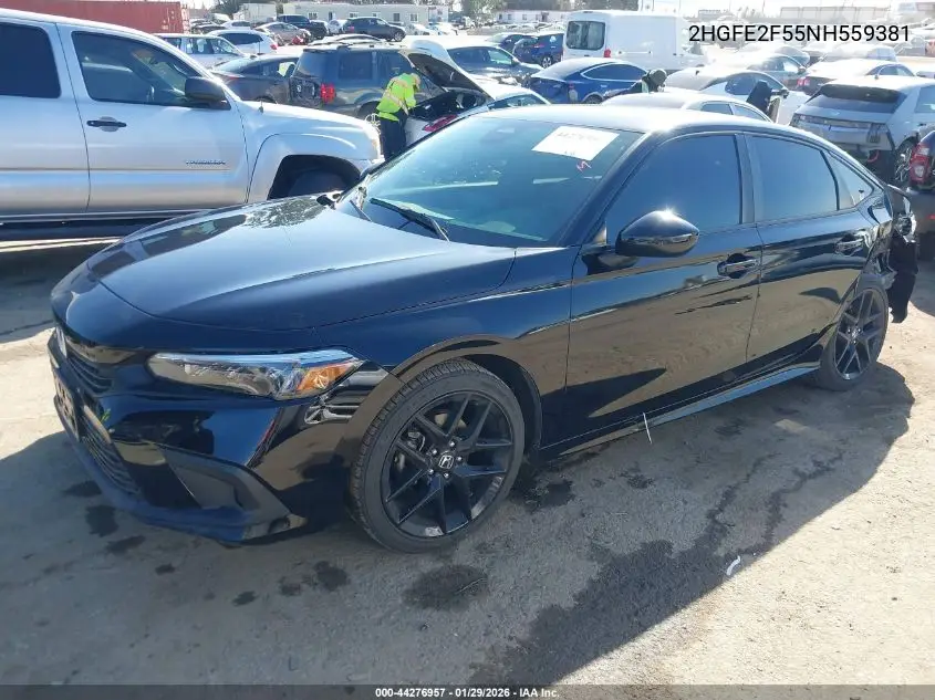 Auction sale of the 2022 Honda Civic , vin: 2HGFE2F55NH559381, lot number: 44276957