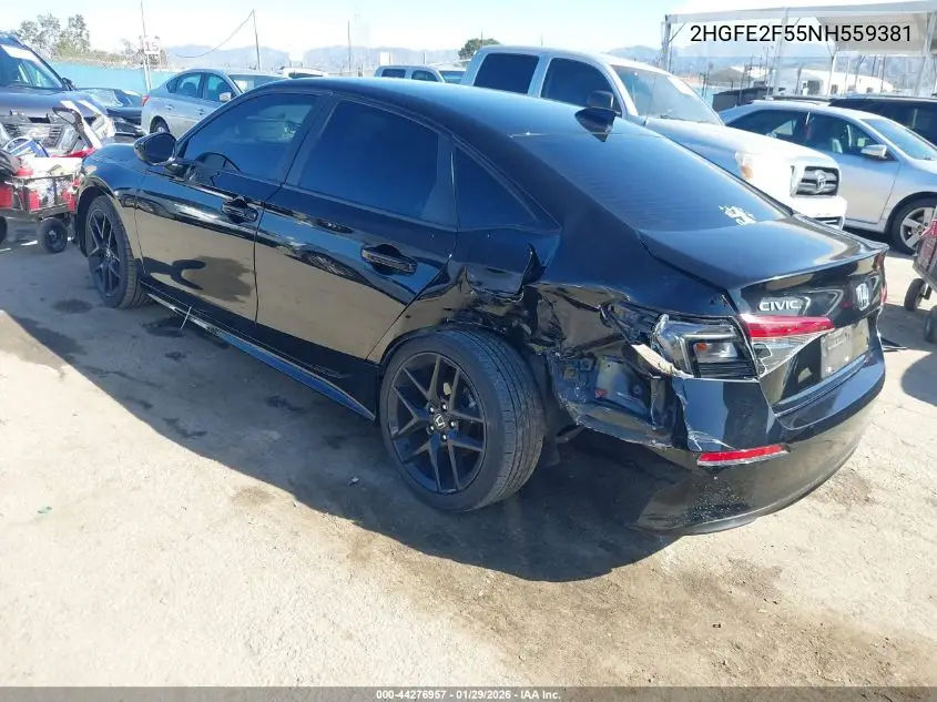 Auction sale of the 2022 Honda Civic , vin: 2HGFE2F55NH559381, lot number: 44276957