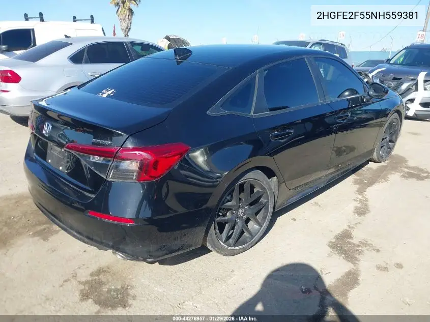 Auction sale of the 2022 Honda Civic , vin: 2HGFE2F55NH559381, lot number: 44276957