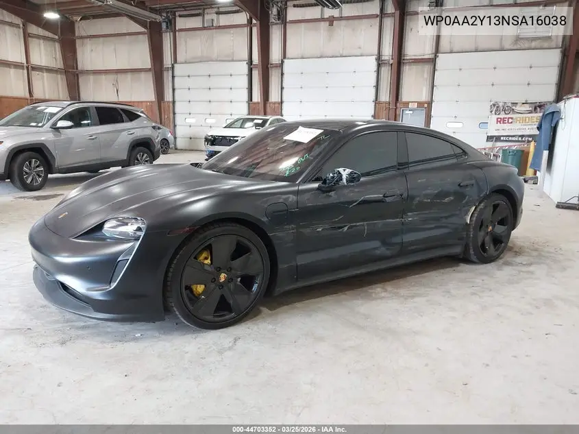 Auction sale of the 2022 Porsche Taycan , vin: WP0AA2Y13NSA16038, lot number: 44703352