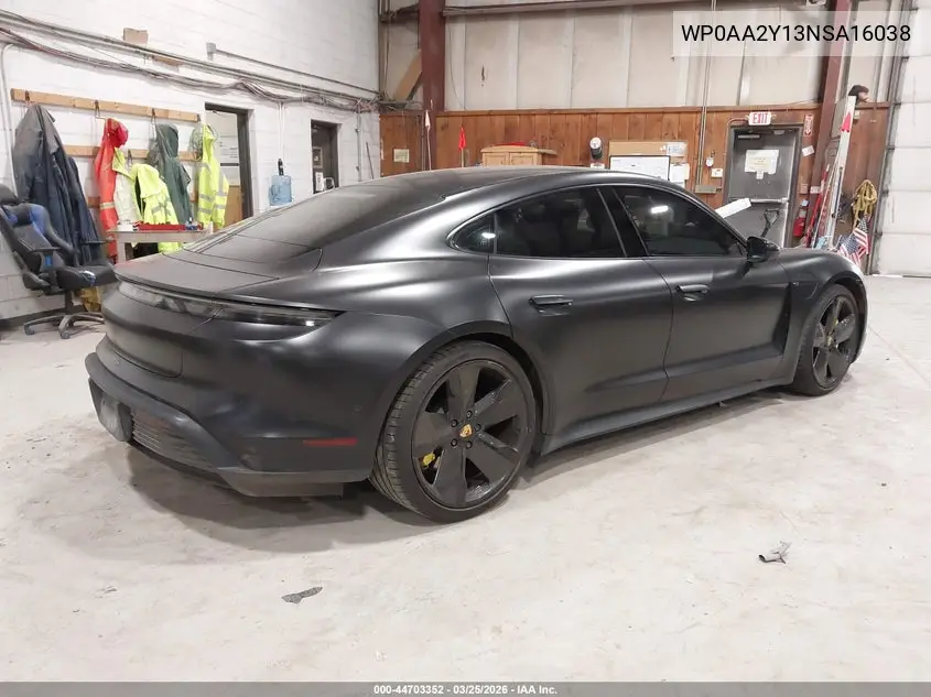 Auction sale of the 2022 Porsche Taycan , vin: WP0AA2Y13NSA16038, lot number: 44703352