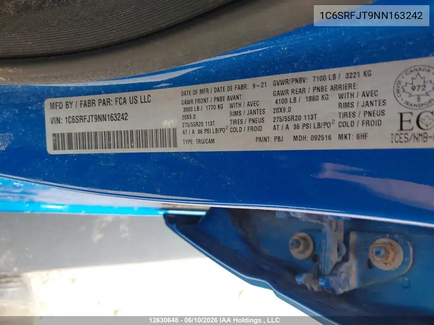 Auction sale of the 2022 RAM 1500 , vin: 1C6SRFJT9NN163242, lot number: 12630648x