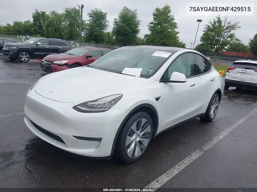 Auction sale of the 2022 Tesla Model Y , vin: 7SAYGAEE0NF429515, lot number: 45545981