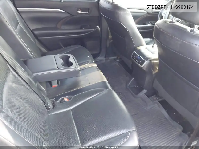 Auction sale of the 2019 Toyota Highlander , vin: 5TDDZRFH4KS980194, lot number: 45692283
