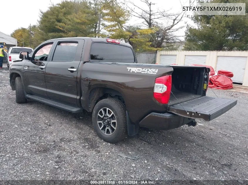 Auction sale of the 2021 Toyota Tundra , vin: 5TFAY5F1XMX026919, lot number: 38517816
