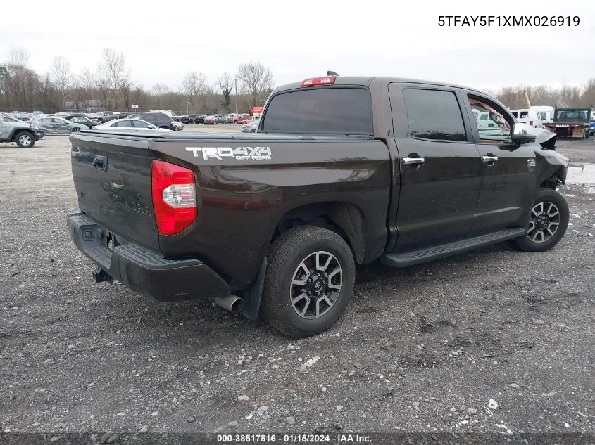 Auction sale of the 2021 Toyota Tundra , vin: 5TFAY5F1XMX026919, lot number: 38517816